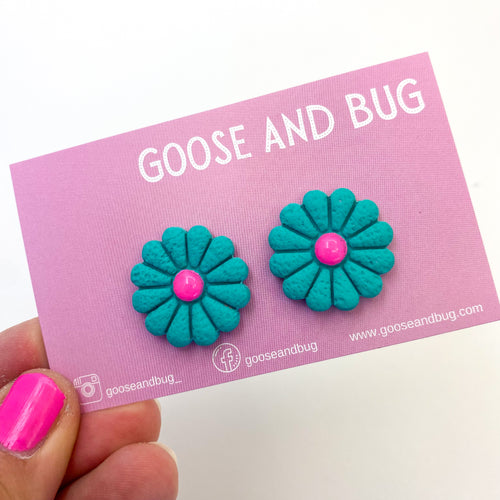 Petal Flower Studs - Teal Green