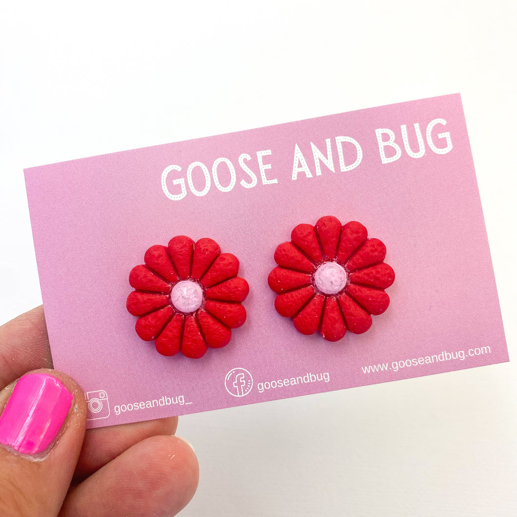 Petal Flower Studs - Ruby Red