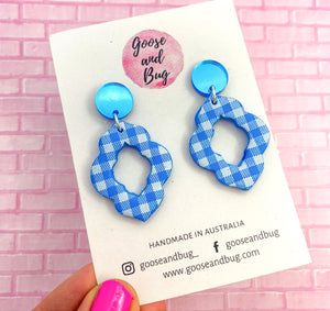 Baby Blue Gingham Moroccan-style Medium Dangles