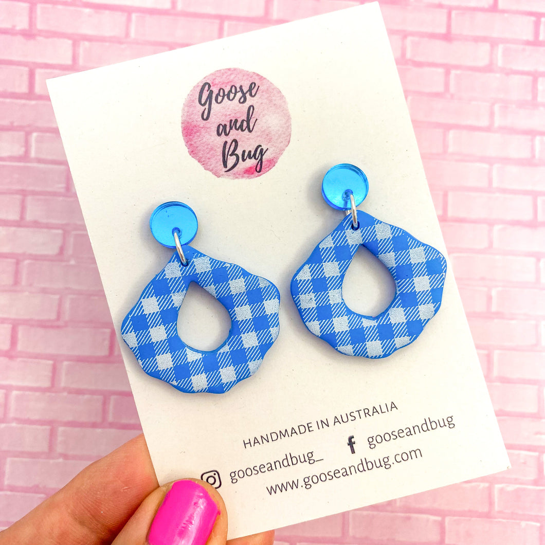 Baby Blue Gingham Fan Dangles